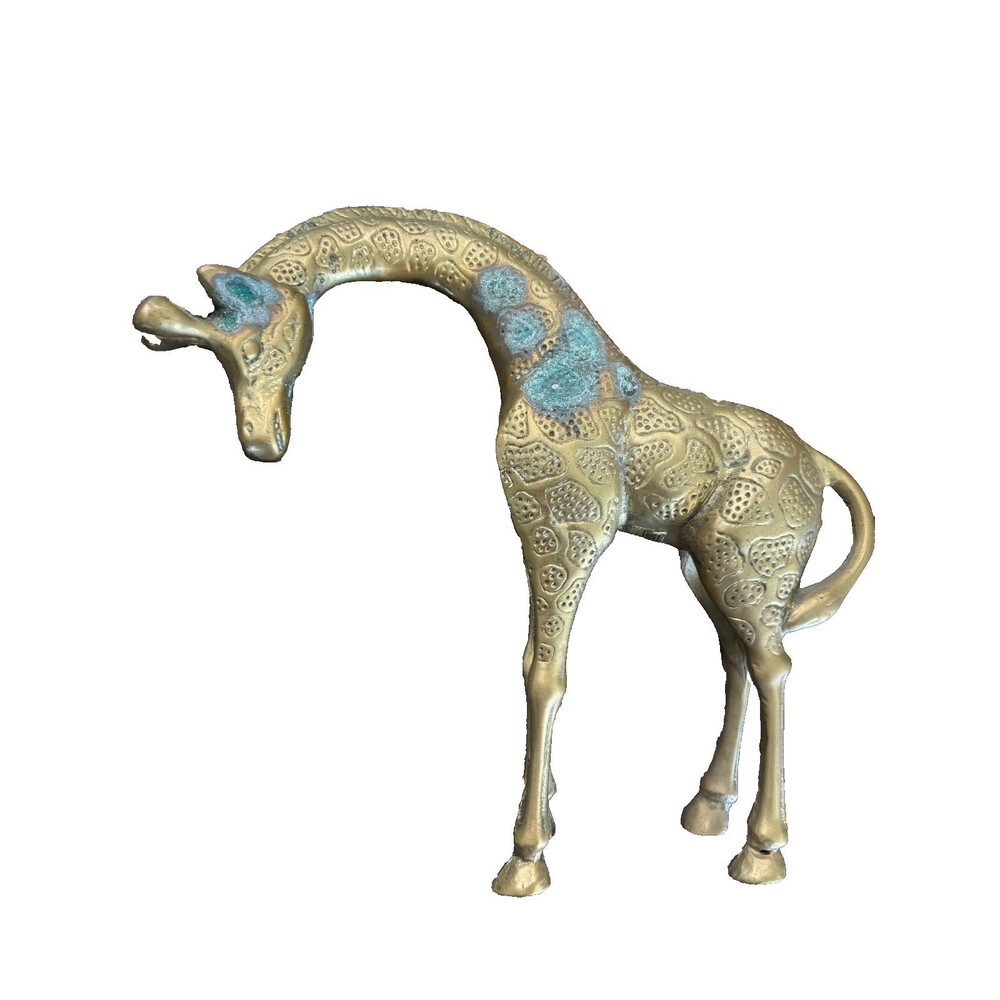 Vintage Brass Giraffe Figurine 9 inches Tall Wal-Mart Taiwan Patina Decor